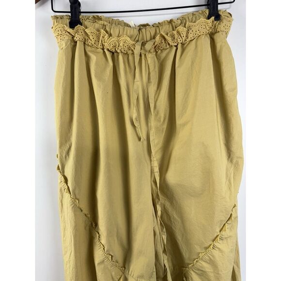 Free People Small Beach Life Mustard Yellow Pants With Eyelet Ruffle Oversized - Picture 10 of 10